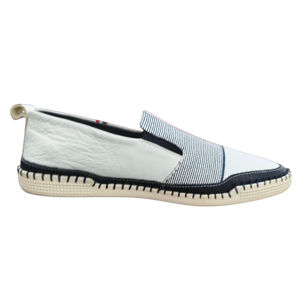Stefano Men's White & Navy Leather Slip-On Casual Shoes – 15530-00