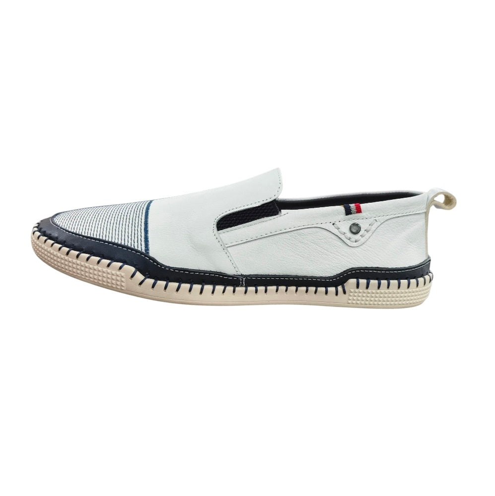 Stefano Men's White & Navy Leather Slip-On Casual Shoes – 15530-00