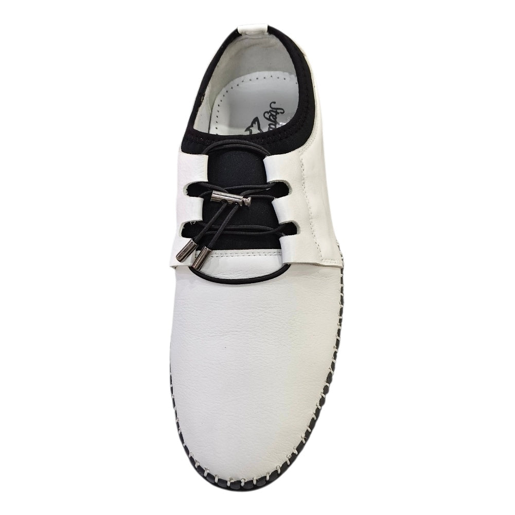 Stefano Men's White & Navy Leather Slip-On Casual Shoes – 15530-00