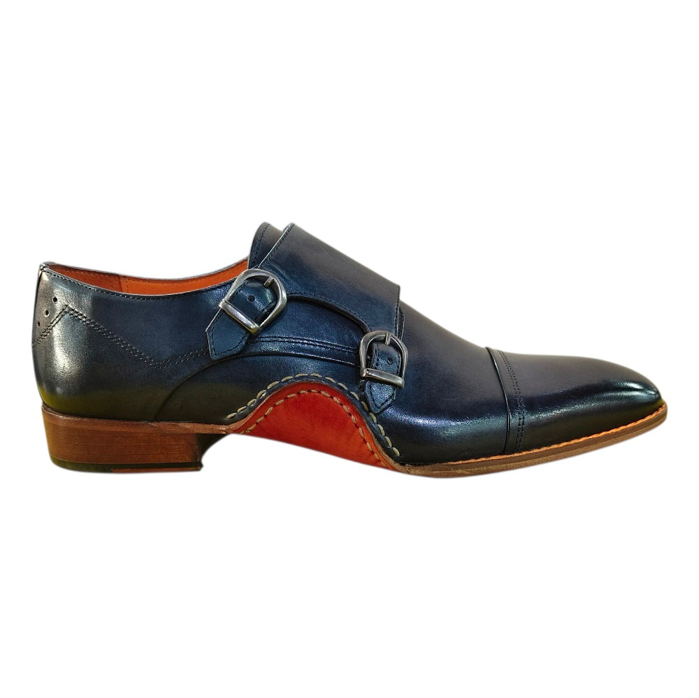 Stefano R Men's Premium Leather Double Monk Strap Dress Shoes In Navy Blue – X-208.