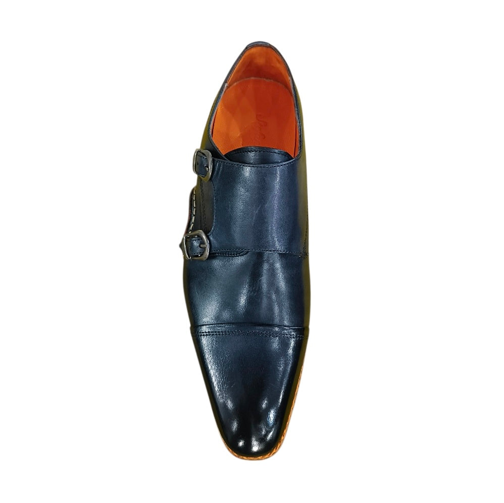 Stefano R Men's Premium Leather Double Monk Strap Dress Shoes In Navy Blue – X-208.