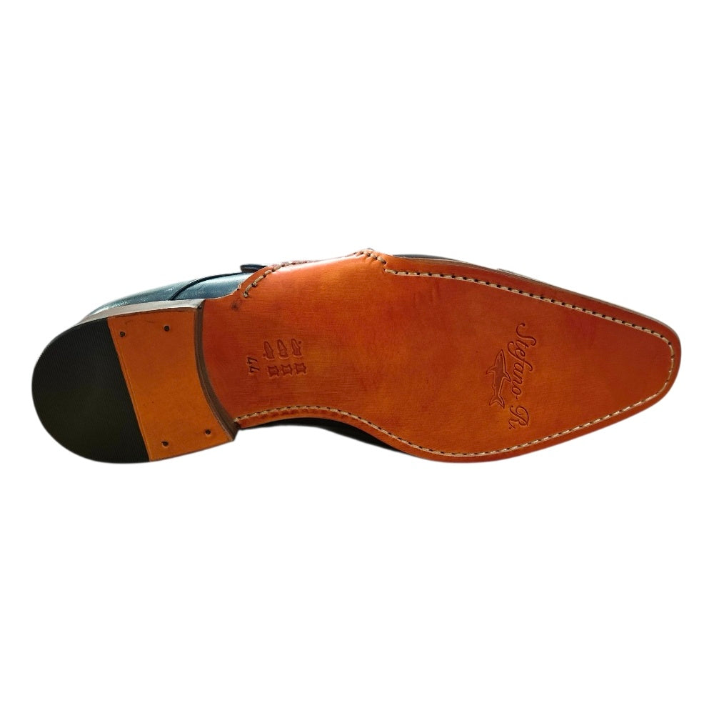 Stefano R Men's Premium Leather Double Monk Strap Dress Shoes In Navy Blue – X-208.