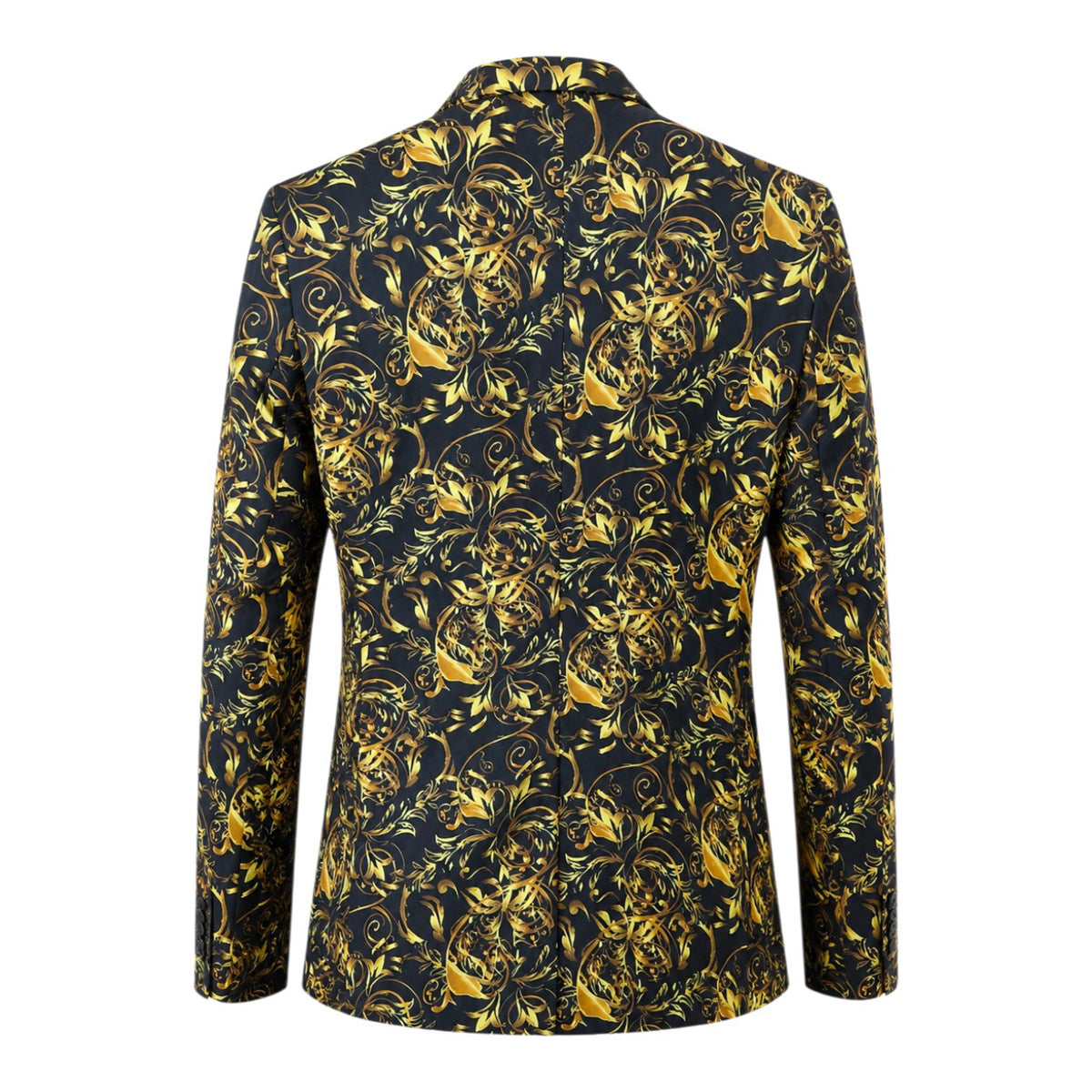 Calvano Men’s One Button Floral Blazer – Black & Gold