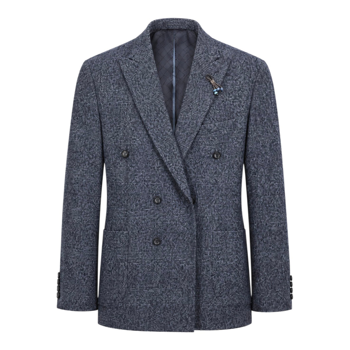 ECER Men’s Double-Breasted Check Sports Jacket – Navy