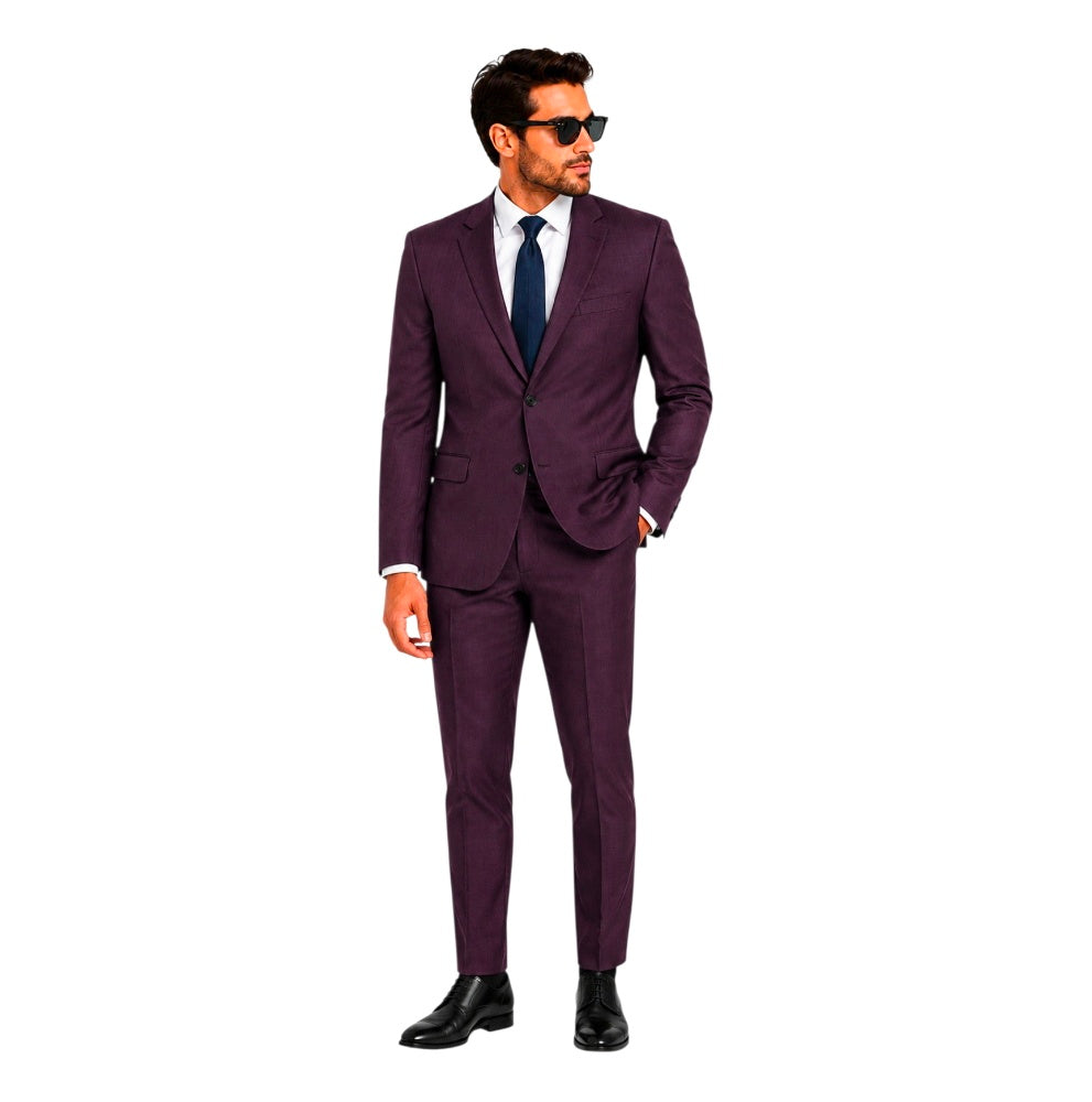 Sergio Farezzi Men’s 2-Piece Wool Blend Suit – Plum