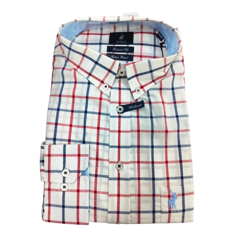 Polo Men’s Long Sleeve Weekender Check Shirt – White.