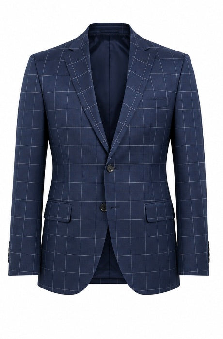 Stefano Men’s Navy Windowpane 3-Piece Suit