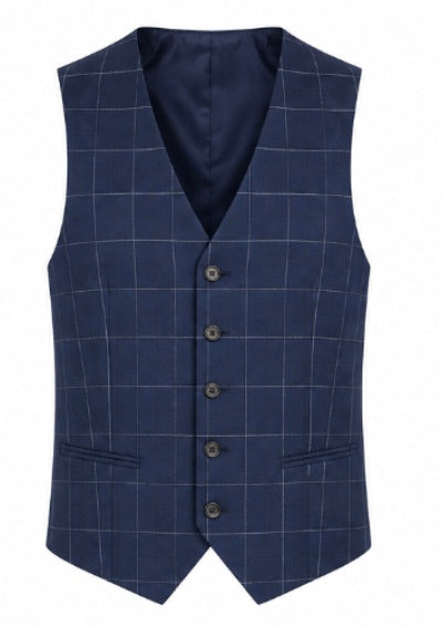 Stefano Men’s Navy Windowpane 3-Piece Suit
