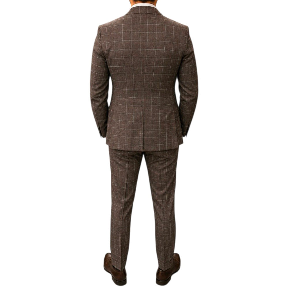 Marcomen Men’s Brown Check 3-Piece Suit