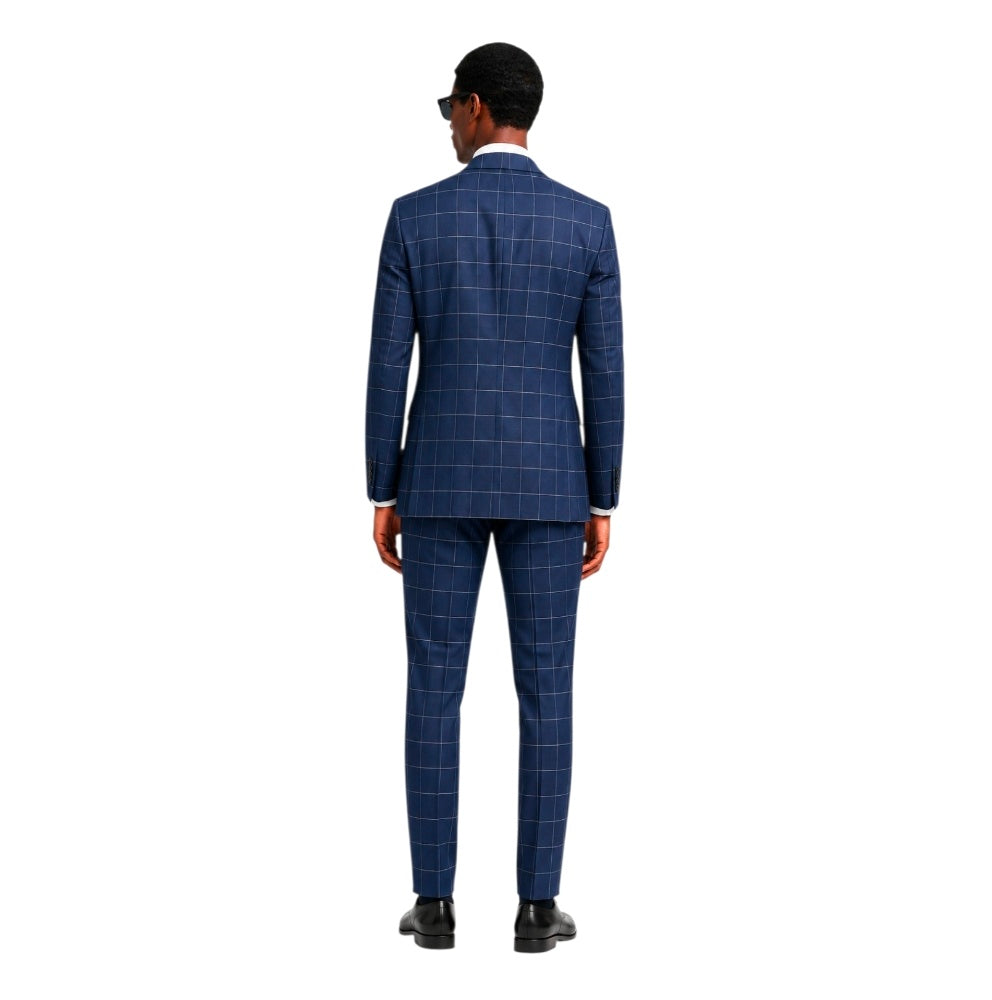 Stefano Men’s Navy Windowpane 3-Piece Suit