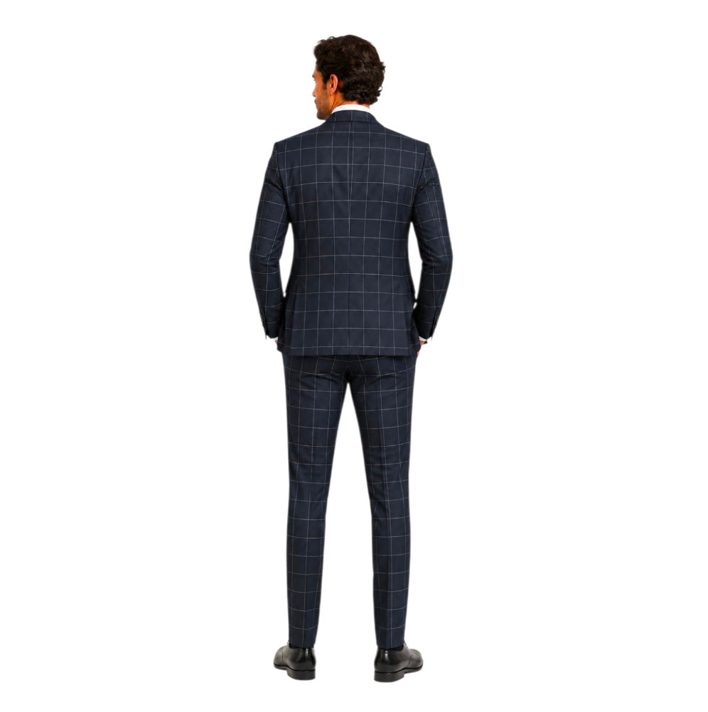 Stefano Men’s Black Windowpane 3-Piece Suit.