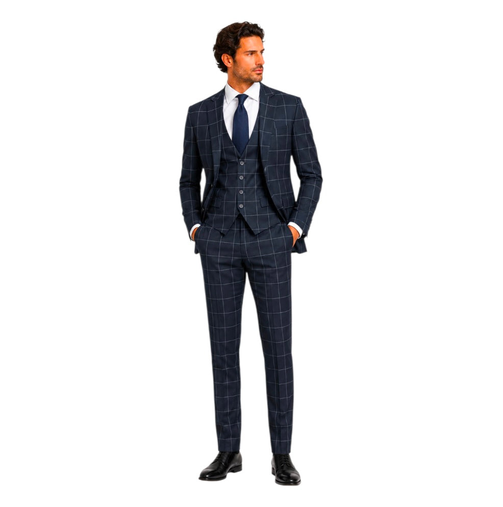 Stefano Men’s Black Windowpane 3-Piece Suit.