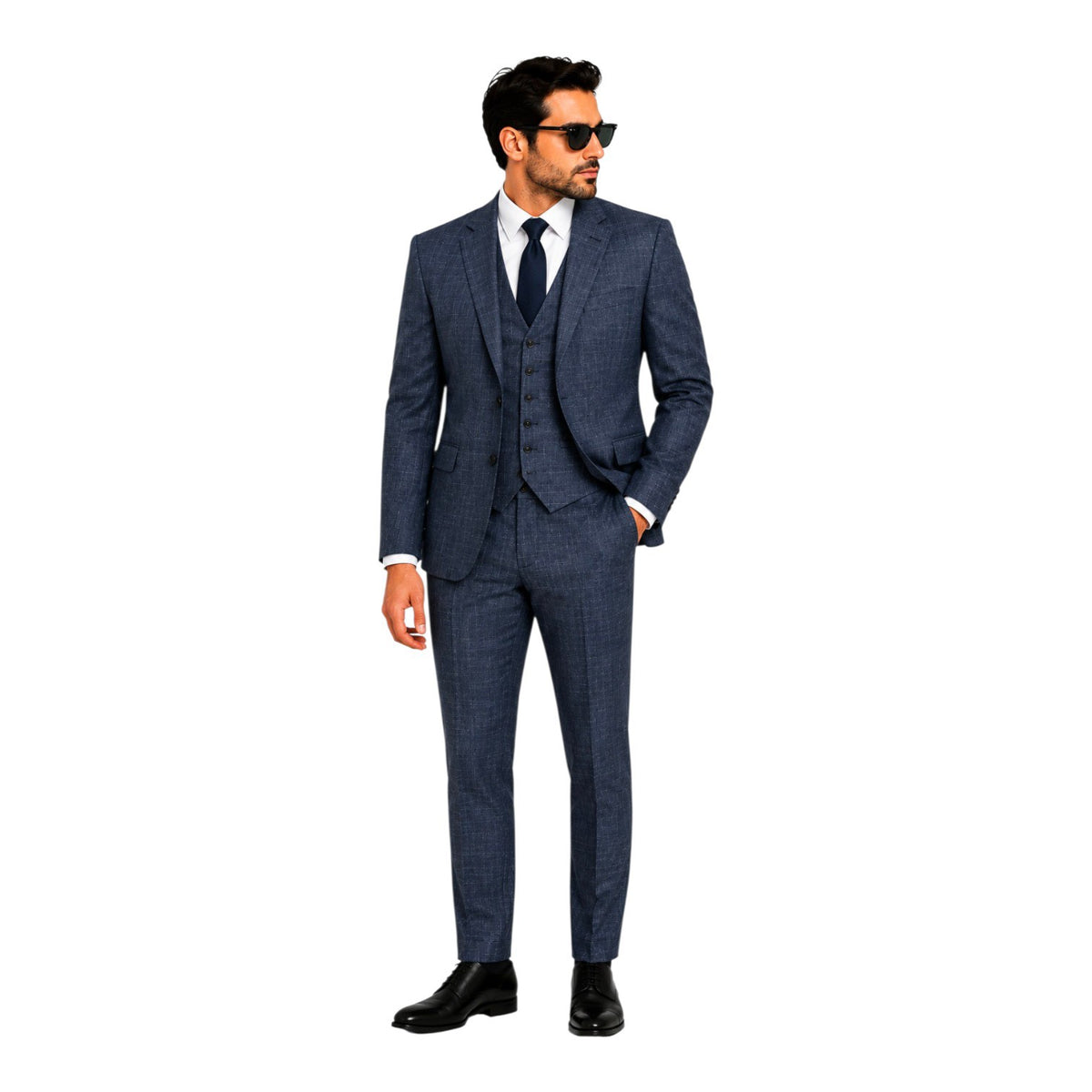 Marcomen Men’s Navy Checked 3-Piece Suit