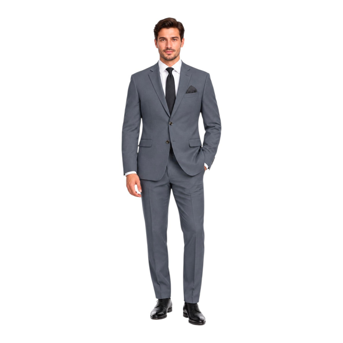 Konzzi Men’s 2-Piece 100% Wool Suit – Grey