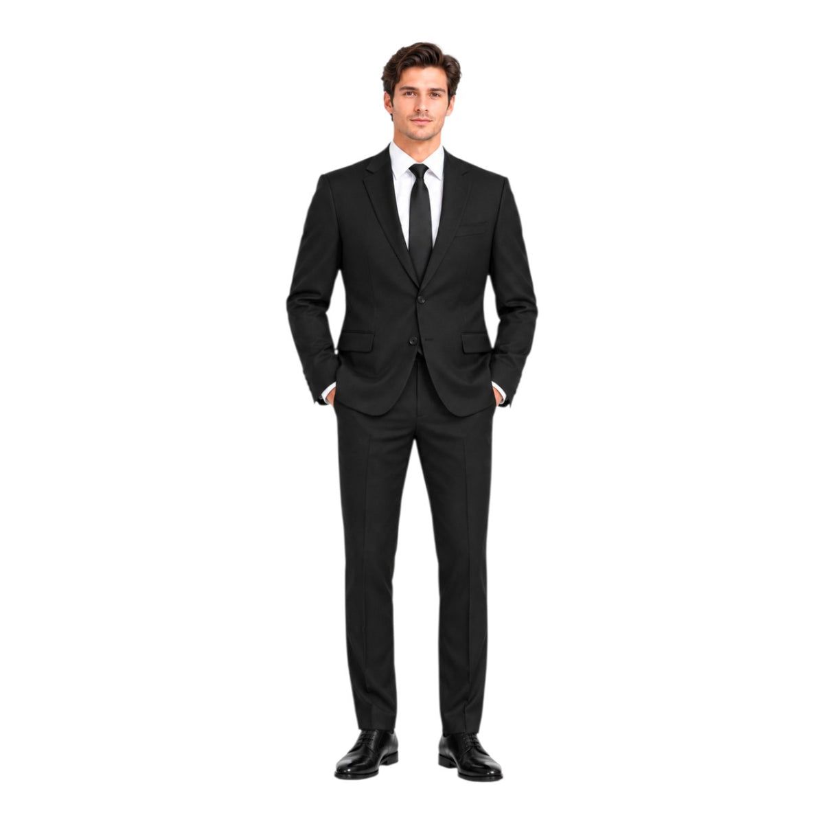 Vinzano Men’s 2-Piece 100% Wool Suit – Black