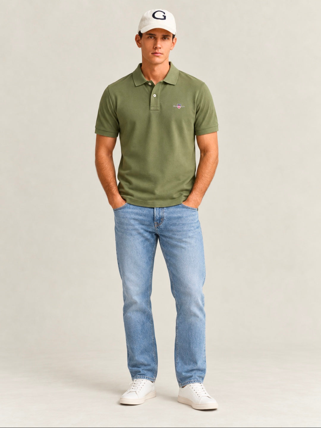 Gant Men's Contrast Piqué Short Sleeve Subtle Stretch Poloshirt-Dry Herb Green 355894