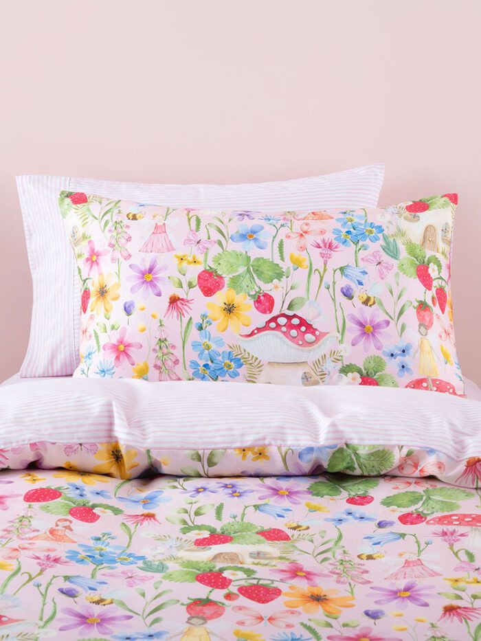 Linen House Pink Strawberry Meadow Duvet Cover Set.