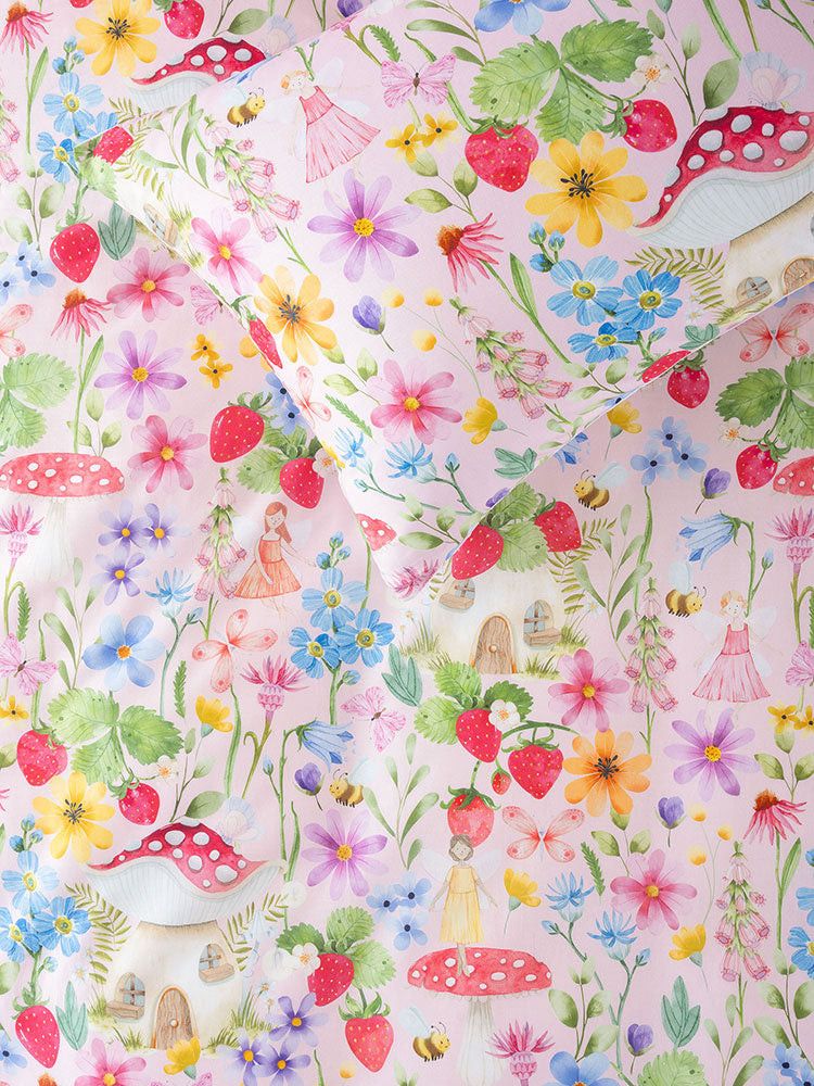 Linen House Pink Strawberry Meadow Duvet Cover Set.