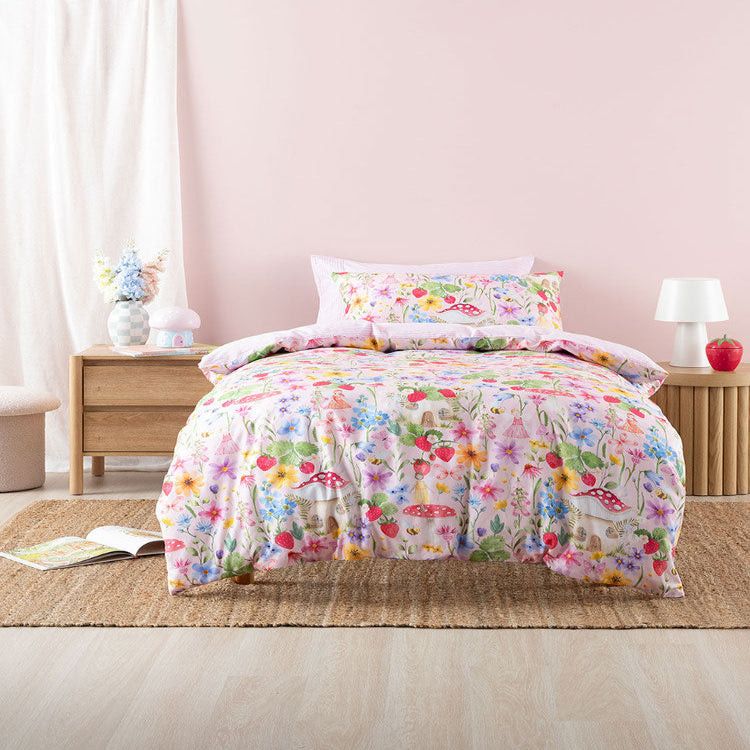 Linen House Pink Strawberry Meadow Duvet Cover Set.