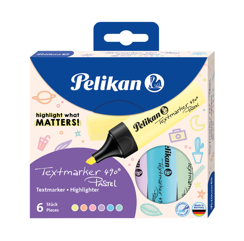 Pelikan Textmarker 490 6 Assort. Pastel Colors In A Wallet 817325