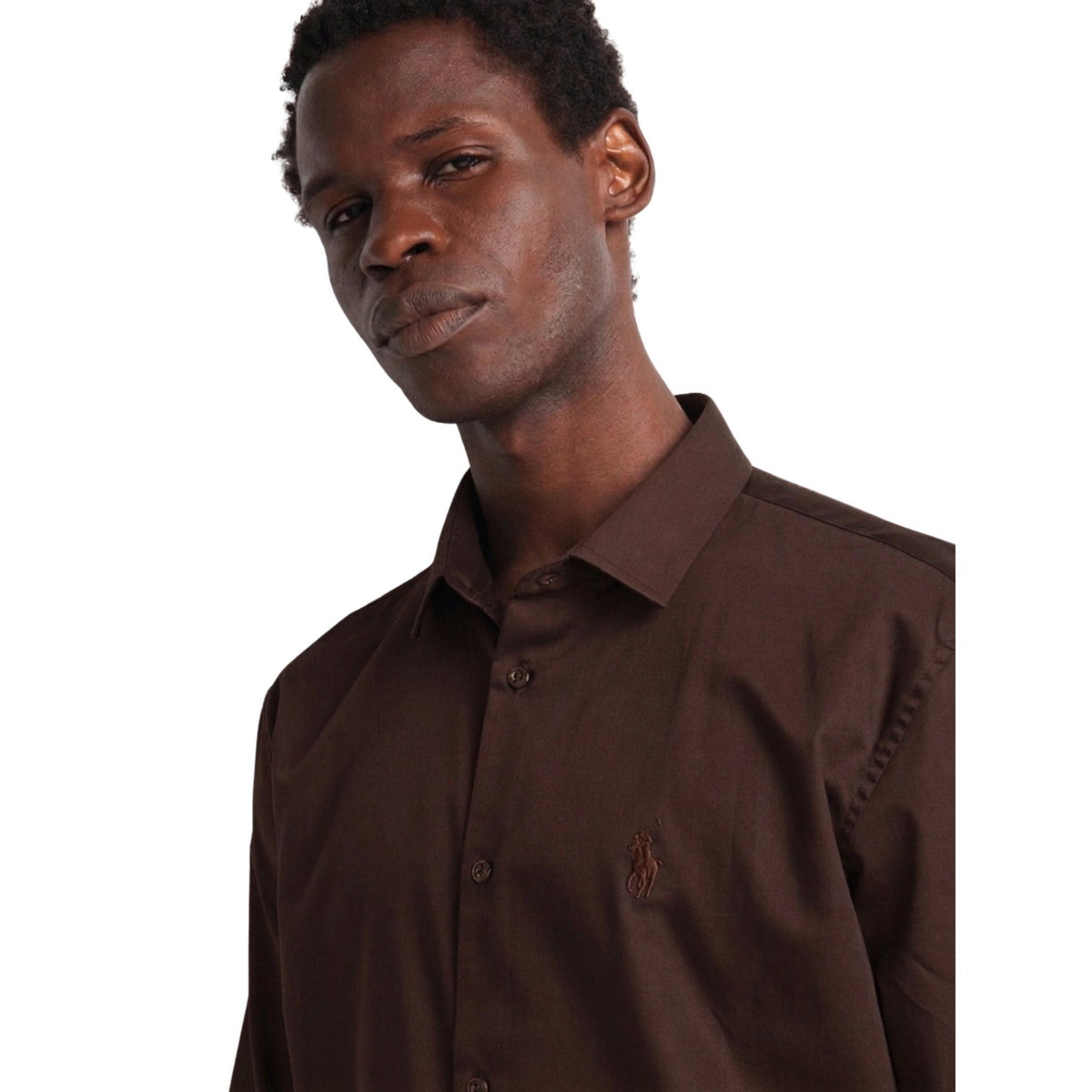 Polo Mens Essential Sateen Shirt In Chocolate 0070639.