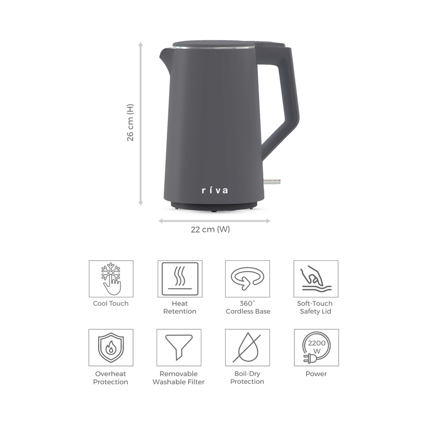 Riva Cool Touch Kettle 1.7L Coal Grey RVGK001