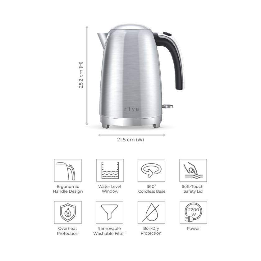 Riva Stainless Steel Kettle 1.7L Brushed RVSK001