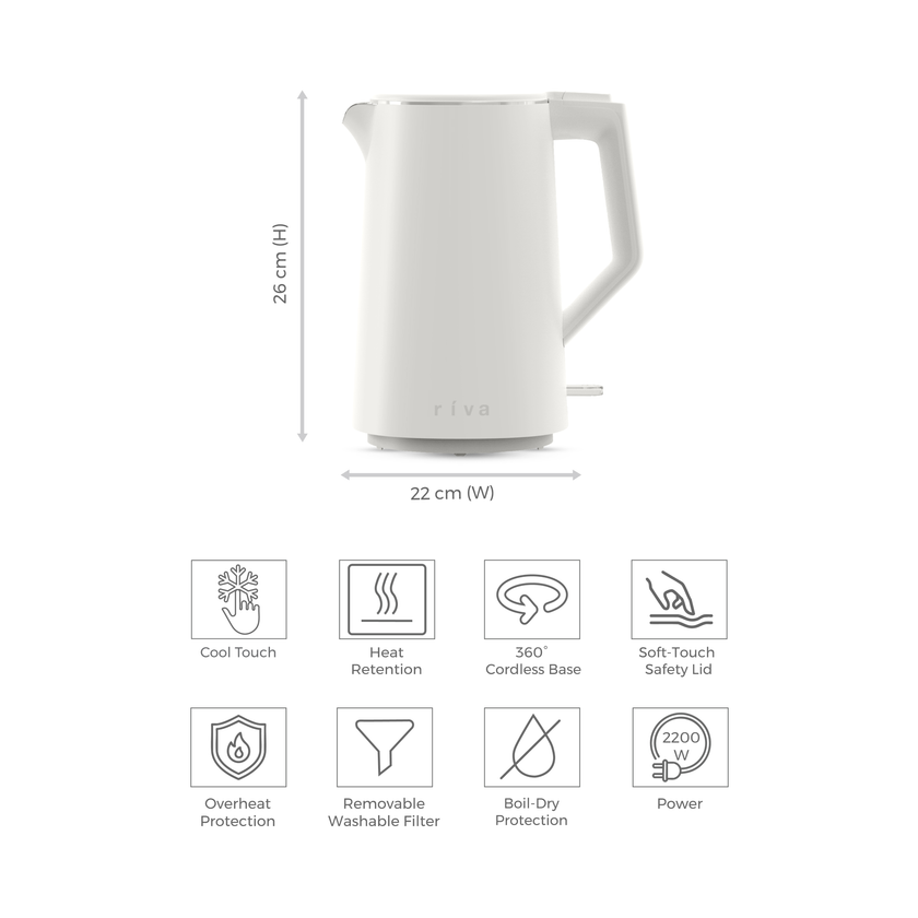 Riva Cool Touch Kettle 1.7L White RVWK002