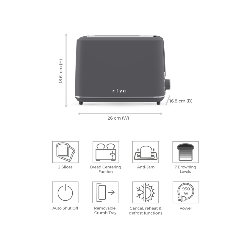 Riva Cool Touch Toaster 2-Slice Coal Grey RVGT001