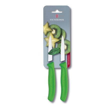 Victorinox Swiss Classic 2 Piece Paring Knives Serrated Green 8cm Blister V6.7636.L114B