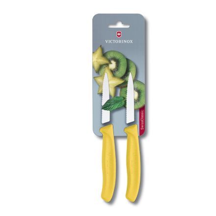 Victorinox Swiss Classic 2 Piece Paring Knives Serrated Yellow 8cm Blister V6.7636.L118B