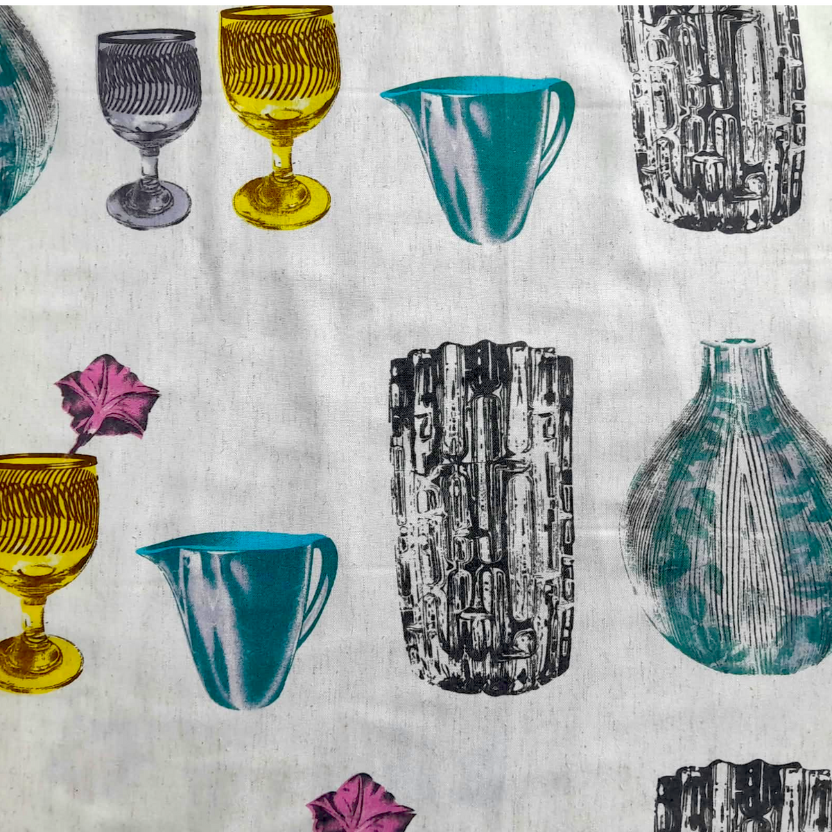Fabric Printed Poly Linen Mid-Century  Vases 280 cm.