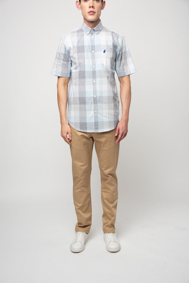 Polo Men's Short Sleeve Textured Shirt Blue