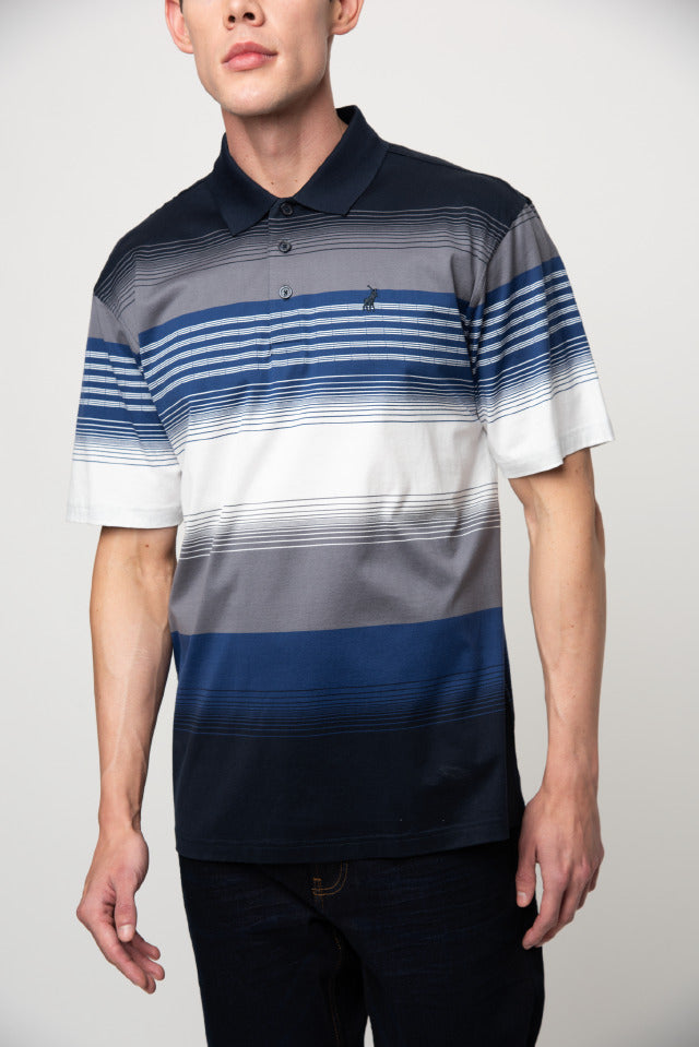 Polo Double Mercerised Stripe Golfer Navy
