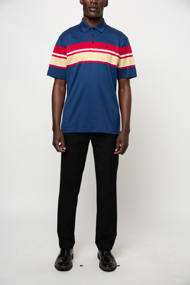 Polo Chest Stripe Double Mercerised Golfer Blue