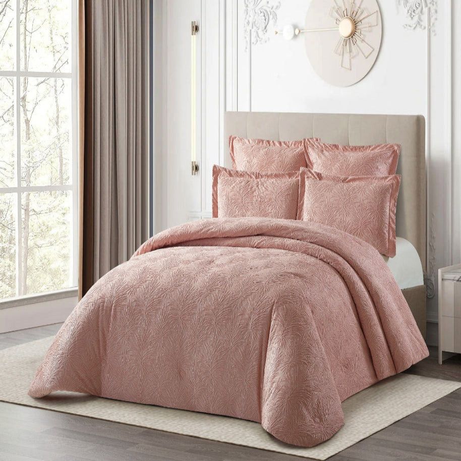 Cotton Co Helsinki Jacquard Comforter 5 Piece Queen Dusty Pink HLP10.