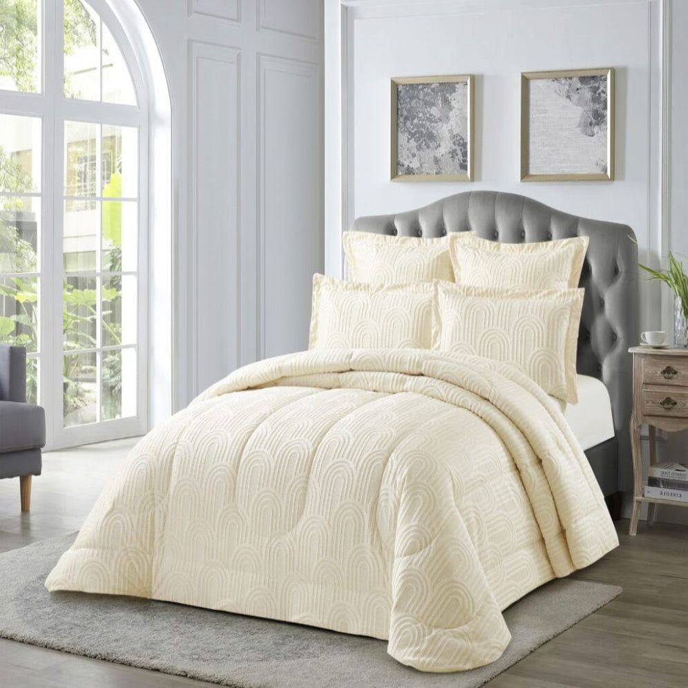 Cotton Co London Jacquard Comforter 5 Piece Queen Off White LNS14.