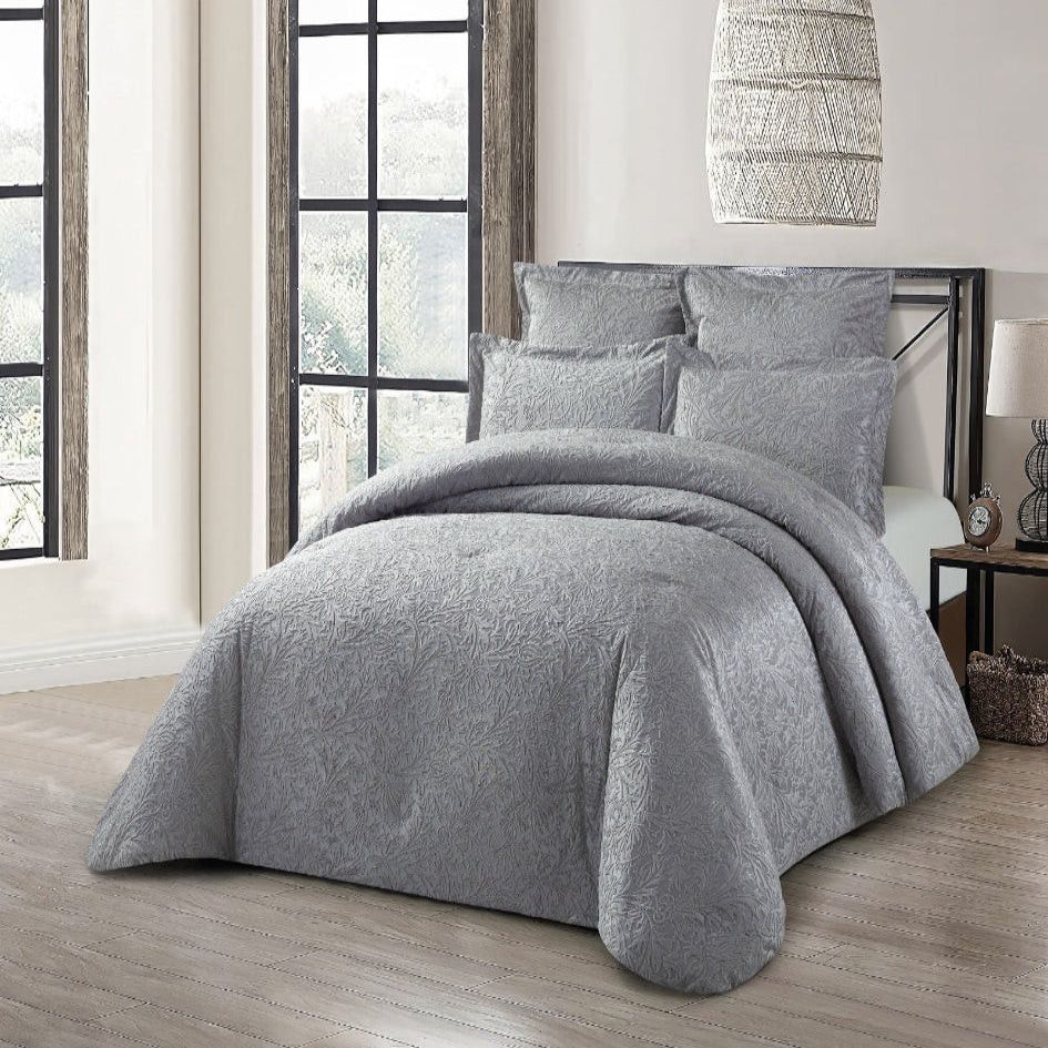 Cotton Co Madrid Jacquard Comforter 5 Piece Queen Silver.