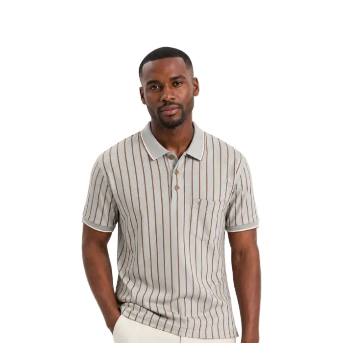 Monatic Alba Wimbledon Striped Golfer Shirt-Beige MG014-50-226.