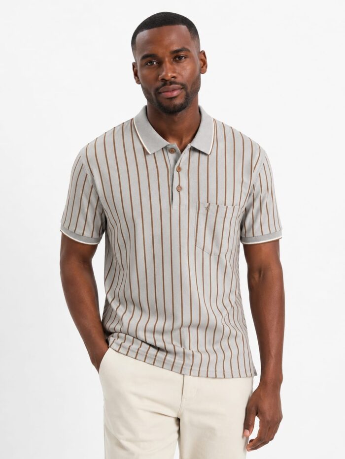 Monatic Alba Wimbledon Striped Golfer Shirt-Beige MG014-50-226.