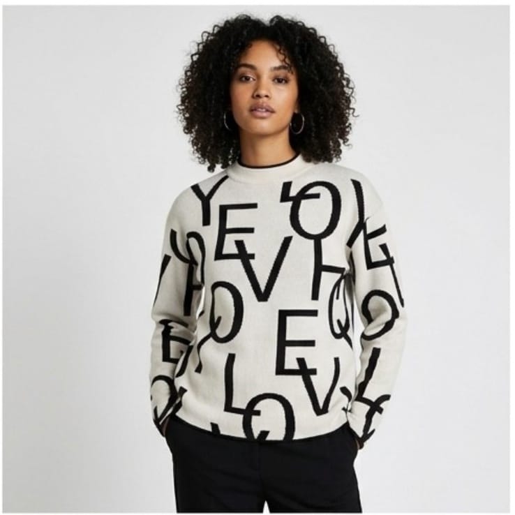 Betty Barclay Ladies Statement Text Knit Sweater-Off White 5251/8204