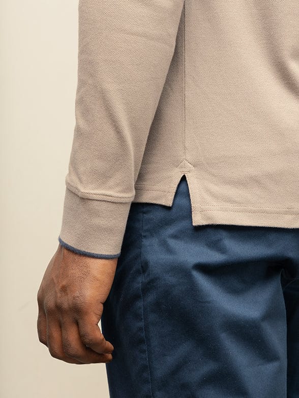 Polo Golf T Shirt Polo Mens Long Sleeve Essential Pique Golfer Taupe (7653176377433)