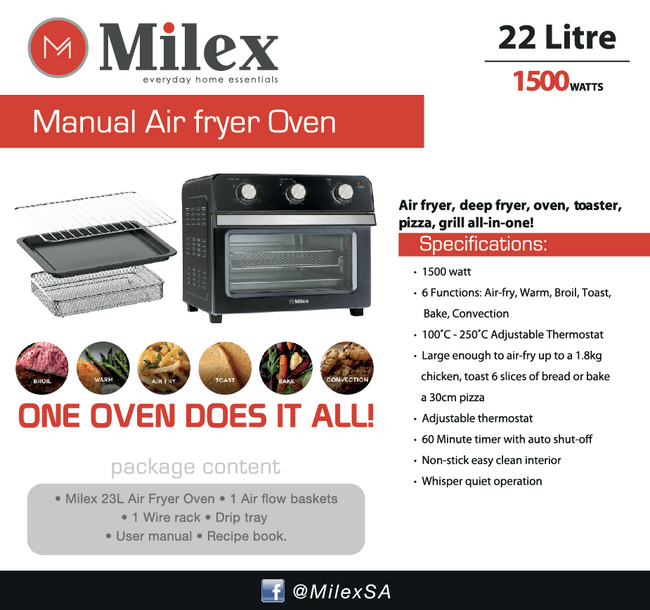 MILEX AIR FRYER Milex 22 Litre Manual Air Fryer Oven MEO001 (6954908090457)