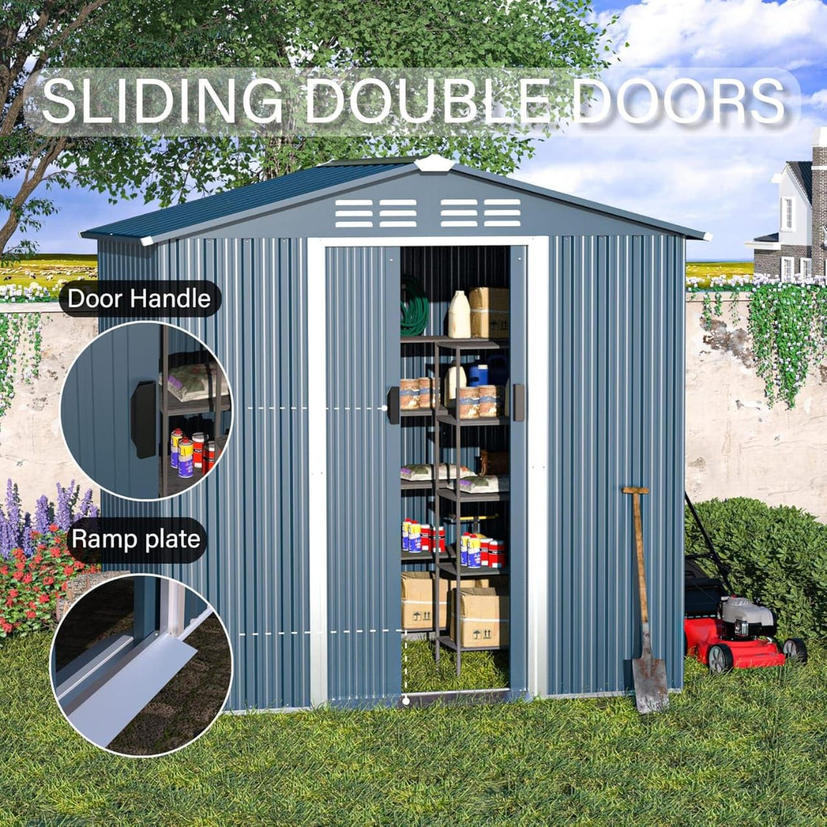 Durable steel garden shed with easy access and weather-resistant design