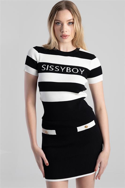 Sissy Boy T Shirt Sissy Boy Blank Space Stripe Knit Logo Top Black/White