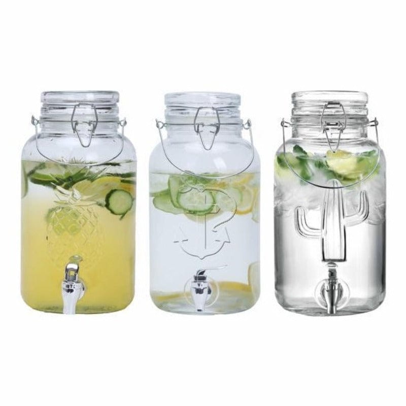 Regent Dispensers Regent Glass Round Beverage Dispensers Embossed With Pineapple/anchor/cactus, 3.75 Litre (6811743060057)