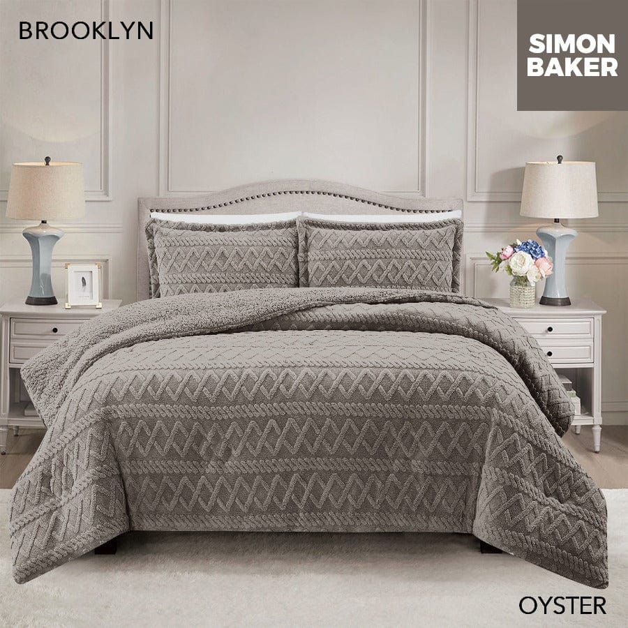 SIMON BAKER Comforter Sets Simon Baker Brooklyn Luxury Jacquard Comforter Set With Sherpa Queen Oyster (6568657846361)