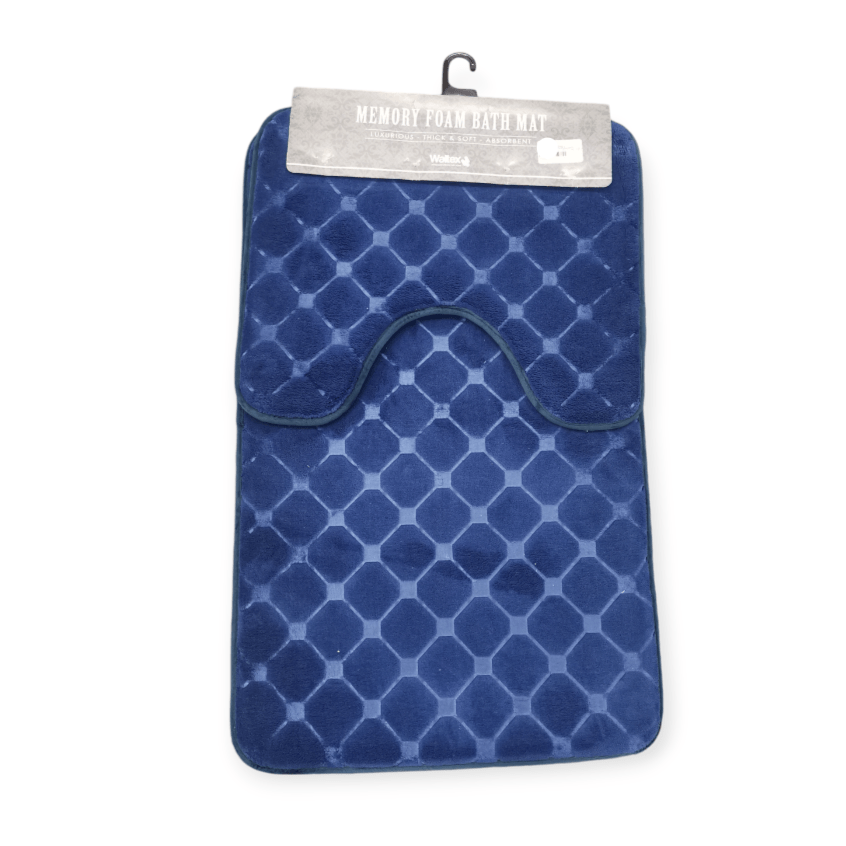 Waltex BATH MAT Waltex 2 Piece Memory Foam Bath Mat Set Navy MEMO142N (7808643432537)