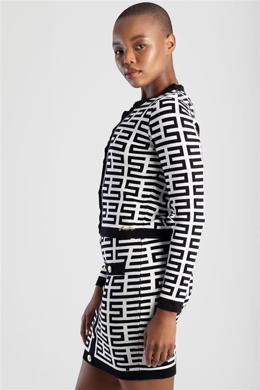 Sissy Boy Cardigan Sissy Boy Iuma Patterned Knit Cardigan Black/White