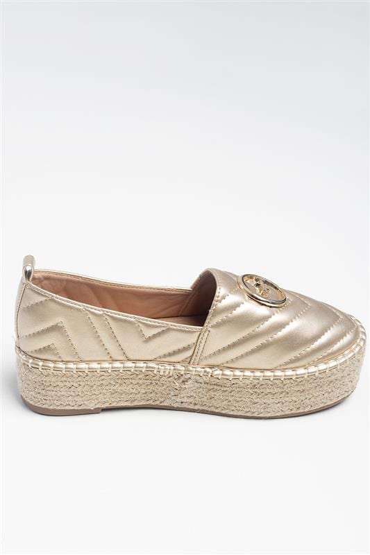 Sissyboy Sissyboy Ladies Quilted Espadrille Gold Shoes (7348233535577)